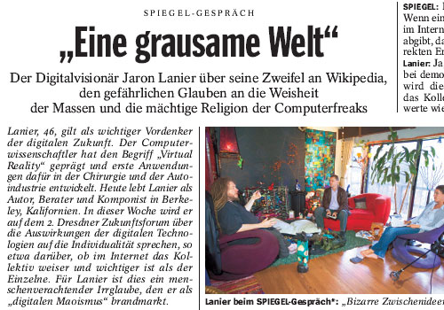 Spiegel-Gespräch mit Jaron Lanier (Ausriss)
