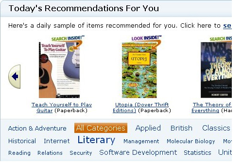 Amazon-Empfehlungen (Ausriss von Read/WriteWeb)