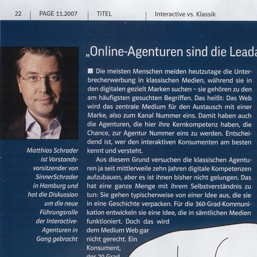 Statement von Matthias Schrader in PAGE 11.2007 (Ausschnitt)